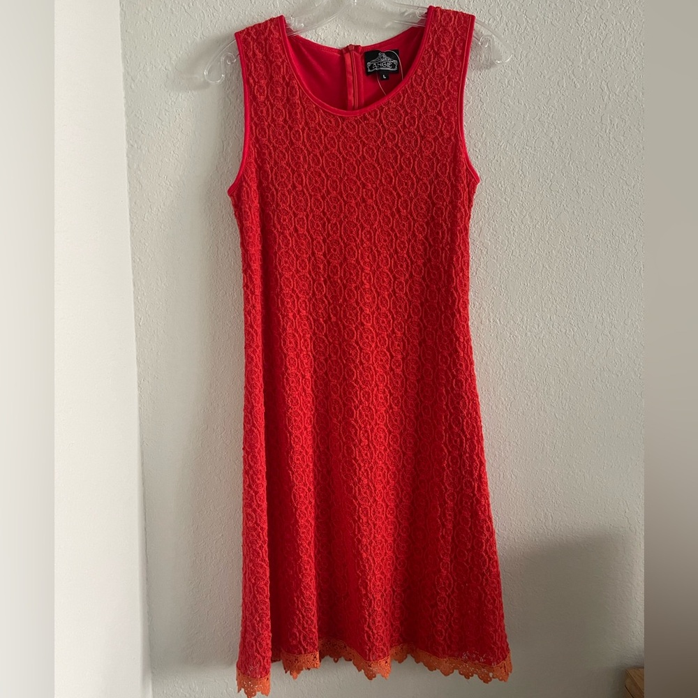 Angie Red Boho Sleeveless Lace Midi Dress
